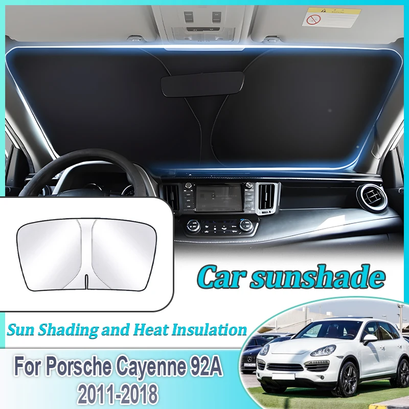 

For Porsche Cayenne 92A E2 2011 2012 2013~2018 Anti-UV Car Sun Protection Steel Ring Front Windshield Sunshade Auto Accessories