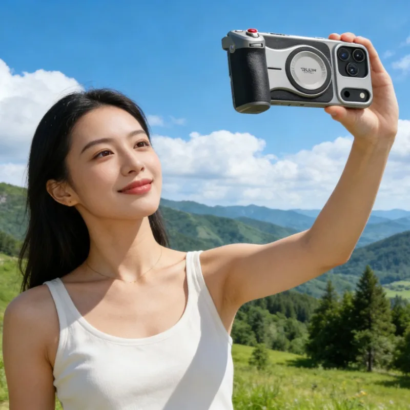 TELESIN All-in-One Camera Grip for IPhone 17 Pro Max Magnetic with Fill Light Custom Button for Zoom Vlog Studio Photography