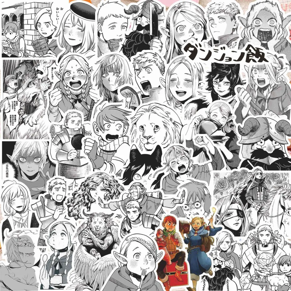 Dungeon Meshi Anime Sticker Laius Marsilla Senshi Delicious in Dungeon Black White Manga Style Stickers Laptop Phone Case Decor