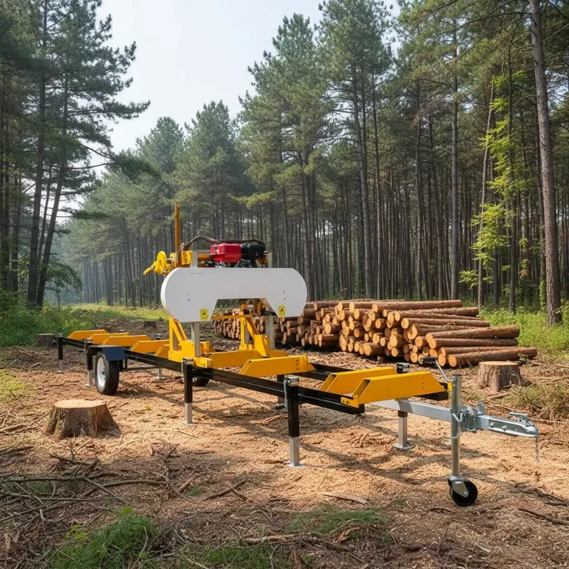 YG Customized Portable Engine Wood Processing Machine Horizontal Band Timber Cutting Equipment Trailer Mobile Forestry Sawmill