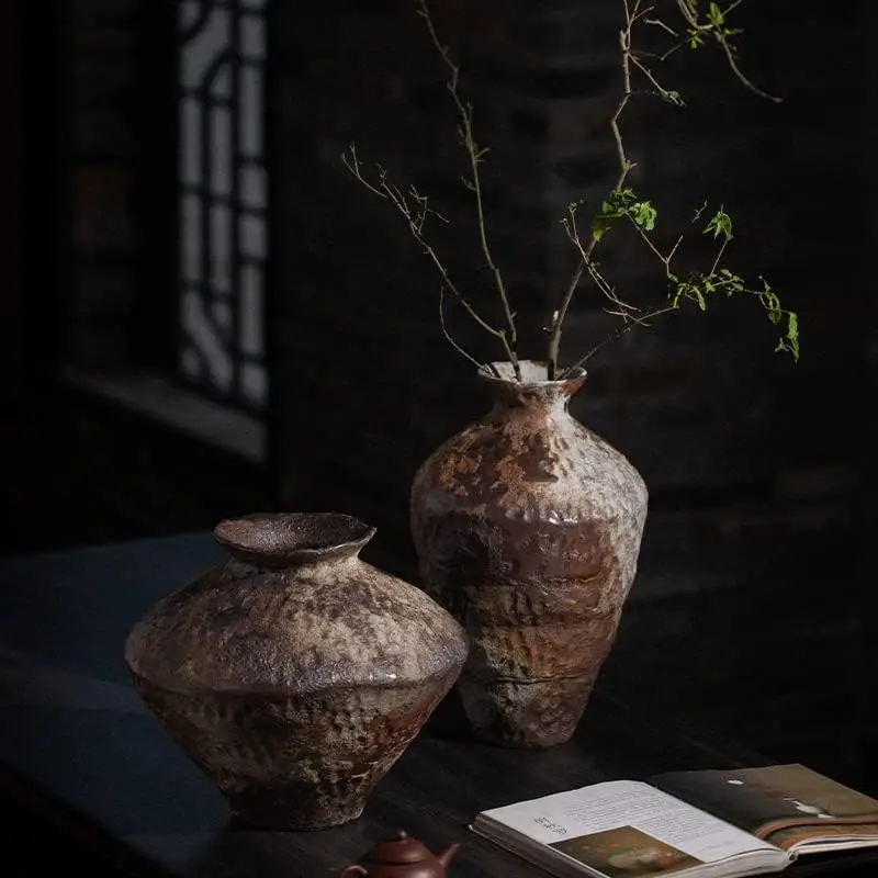 Wabi‑Sabi Handmade Ceramic Vase Retro Rustic Rough Pottery Vase Zen Decor for Hotel Home Tabletop Display