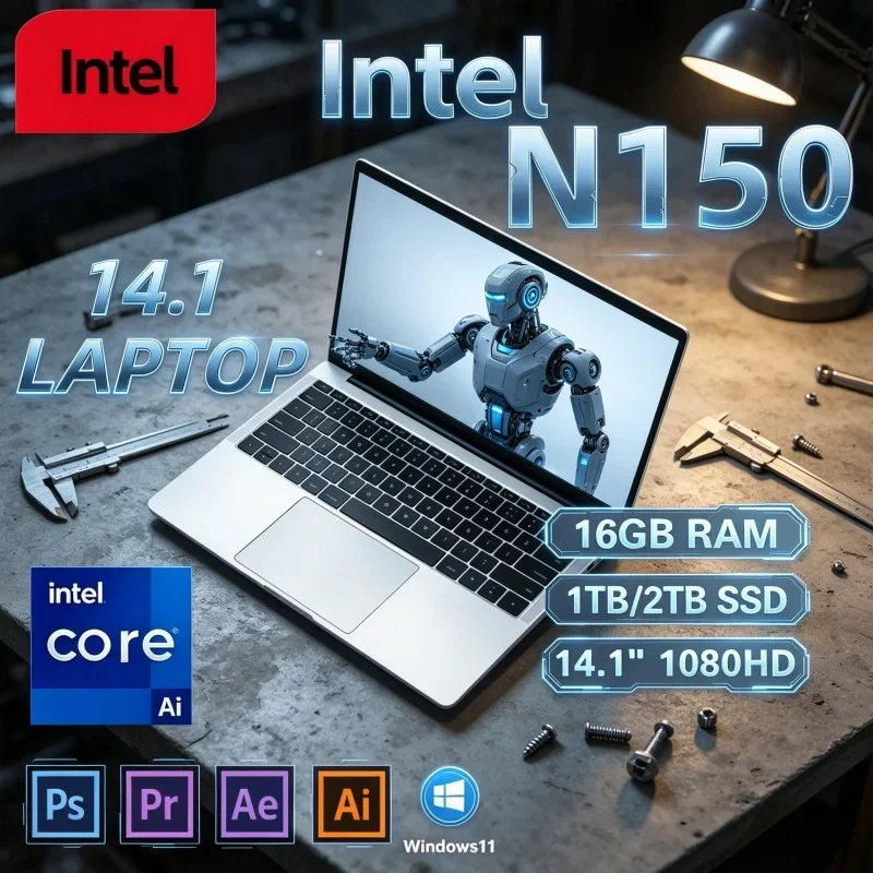 2026 Powerful Daily Use 14.1' Laptop Intel Core N150 16GB 32GB 2TB Windows 11 Pro 1080P HD Slim Office Study Notebook