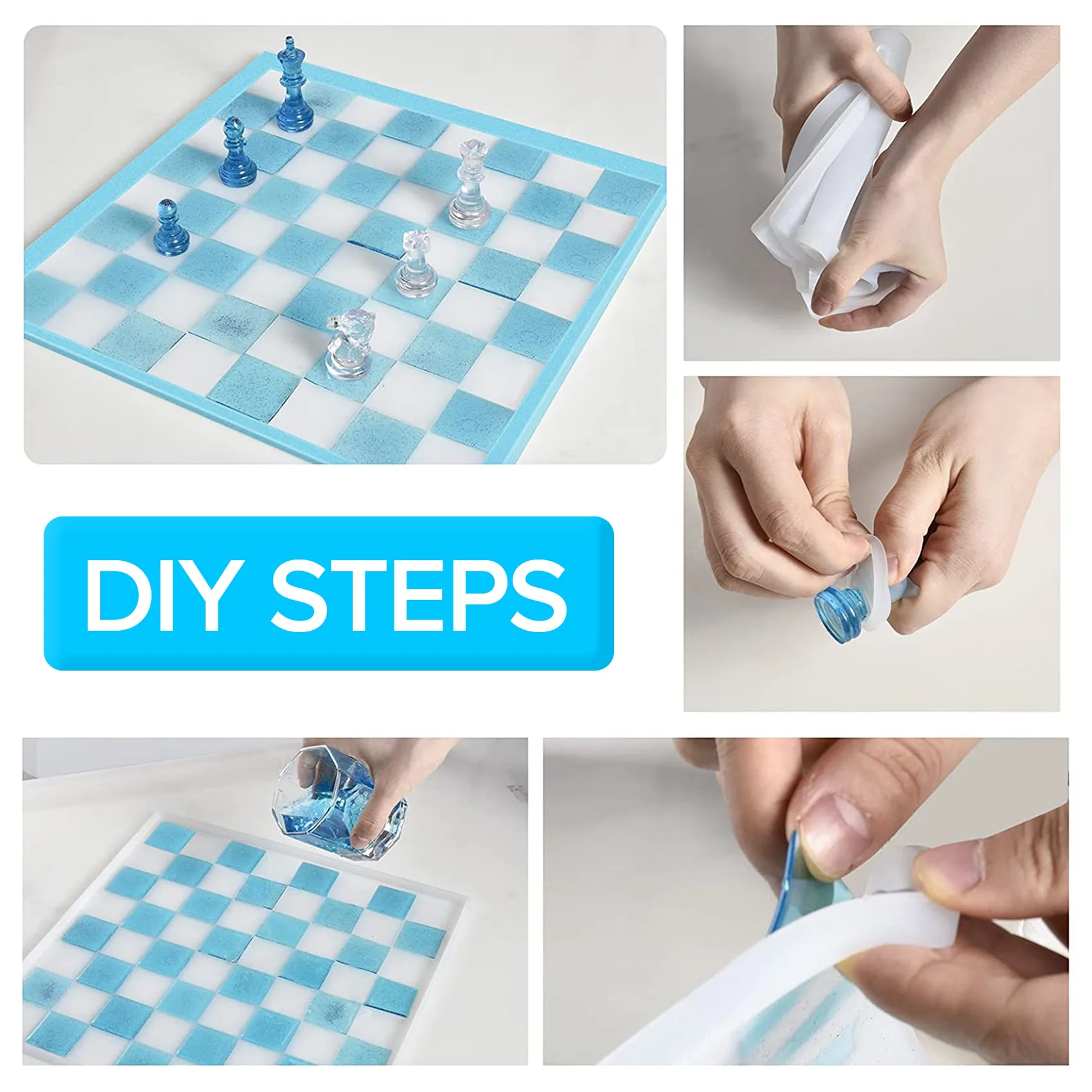 【قطرة السعر】مجموعة قوالب راتينج لوح الشطرنج، قطعة واحدة من قوالب صب الإيبوكسي الكبيرة مع 6 قطع من قطع الشطرنج ثلاثية الأبعاد من السيليكون #3