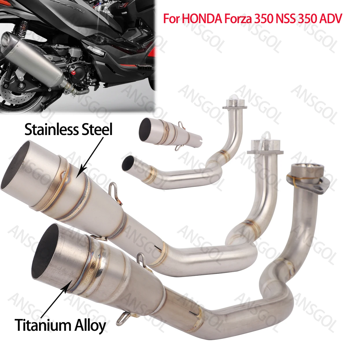 Exhaust Front Middle Pipe Modified For HONDA Forza 350 FORZA350 NSS 350 ADV Escape Moto Muffler Link Pipe Titanium Alloy