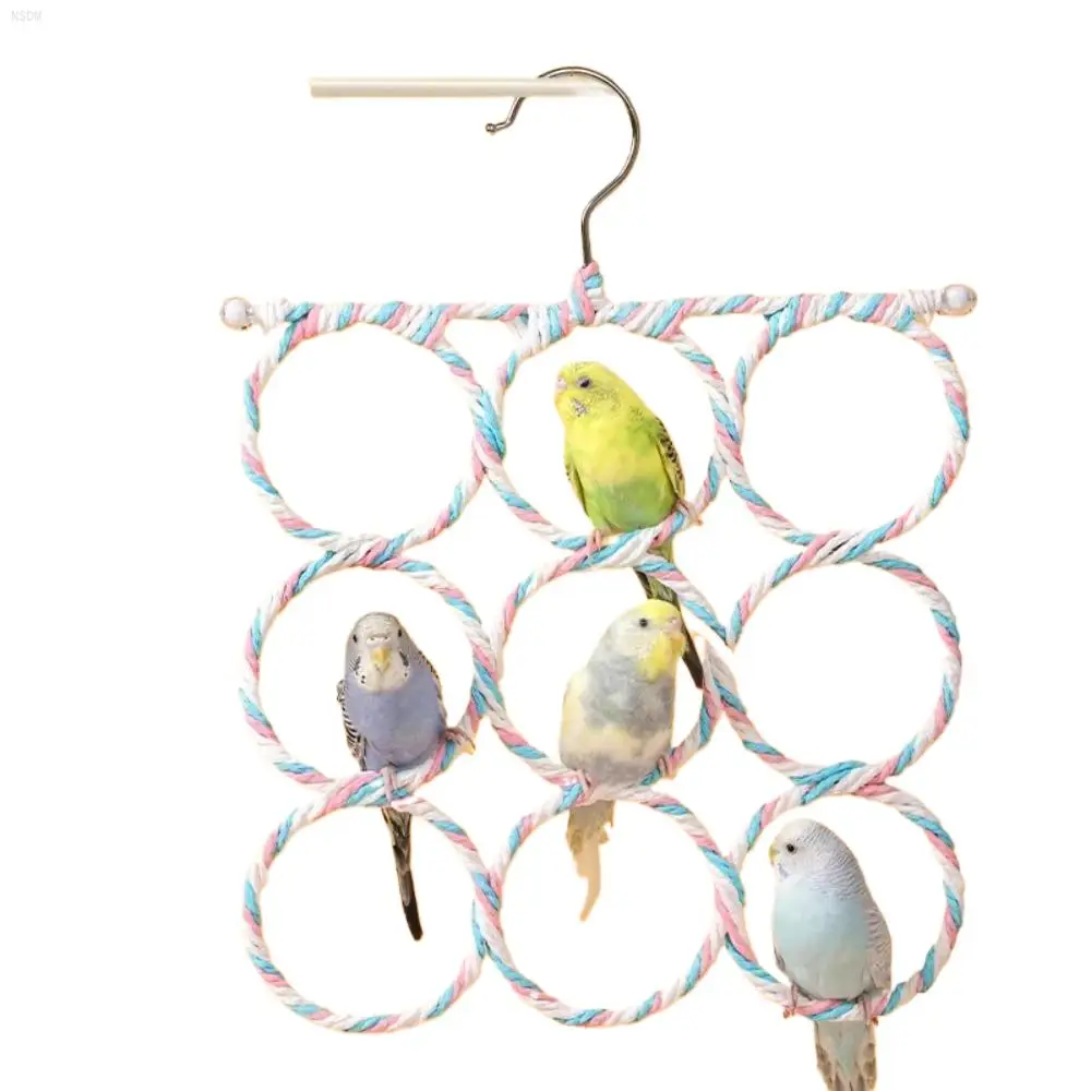 

NSDM Toys Woven Cotton Rope Swing,Pet Bird Climbing Toy,Colorful Hanging Rings,New Hanging 9 Rings Bird Play Toy