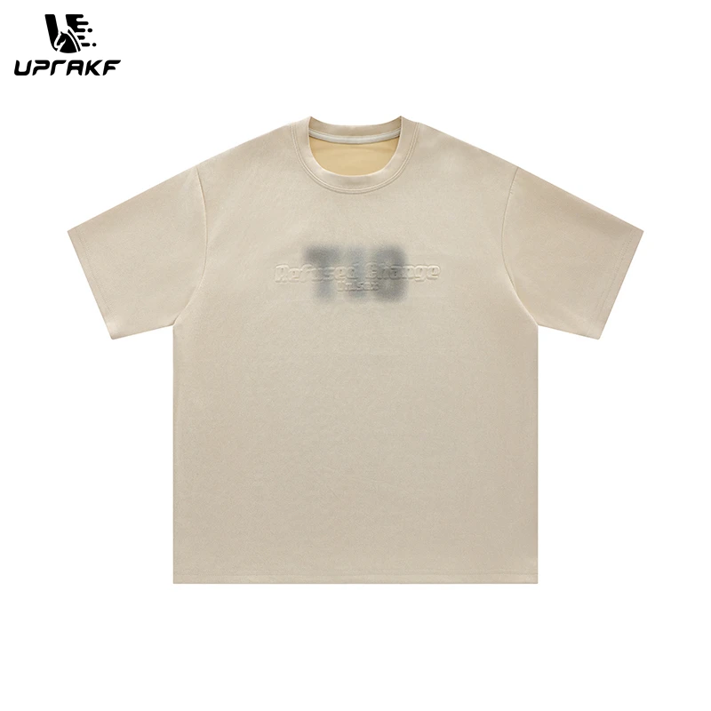 

UPRAKF Streetwear Letter Embossed T Shirt Letter Print Oversize Tees Fashion Summer Casual Top Short Sleeve