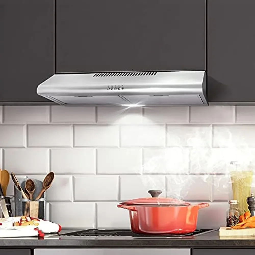 Convertible Duct, Slim Kitchen Stove Vent with, 3 Speed Exhaust Fan, Reusable  and LED Lights in Stainless Steel, 30 inch