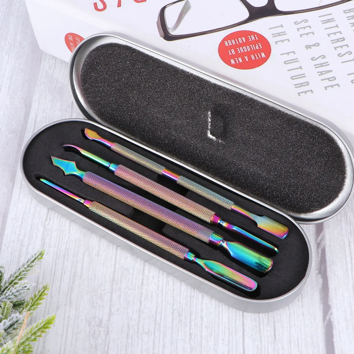 4Pcs Professional Grade Stainless Steel Cuticle Care Set Pusher Remover Cutter File for Nail Grooming Dead Skin Removal Gift