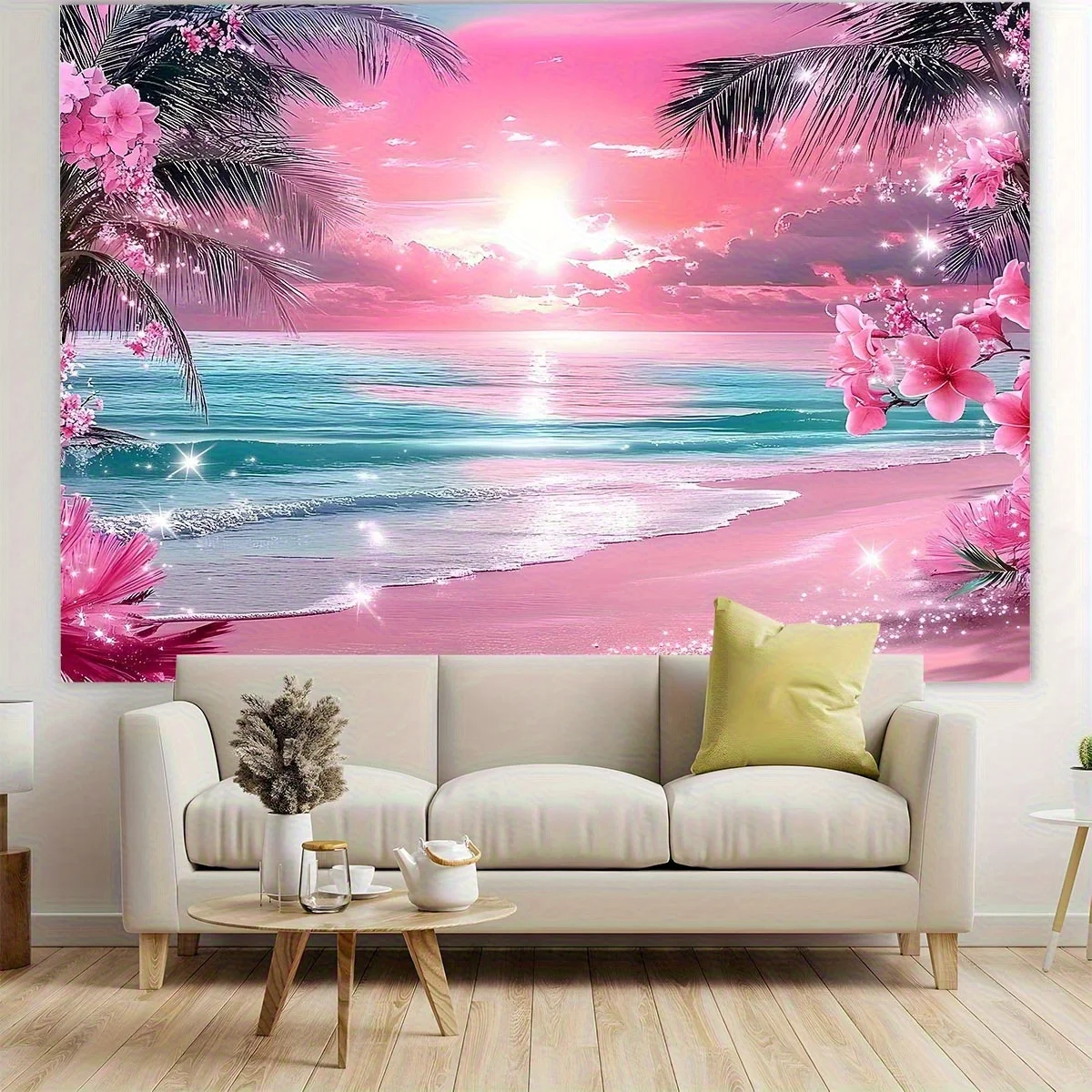 

Vibrant Beach Tapestry pink Hawaii Beach Tapestry Wall Hanging For Interior Home Decoration Perfect Gift 180X280CM