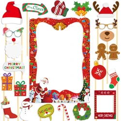 Merry Christmas Photo Booth Prop Frame Cute Santa Claus Xmas Tree Elk Paper Photo Props Xmas family Holiday New Year Decoration