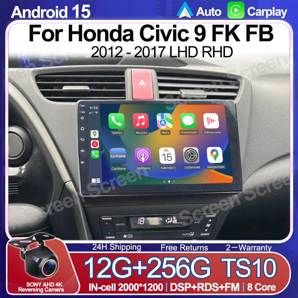 

Android Auto High-performance CPU For Honda Civic 9 FK FB 2012 2013 2014 2015 2016 2017 LHD RHD Car Radio Stereo Multimedia GPS