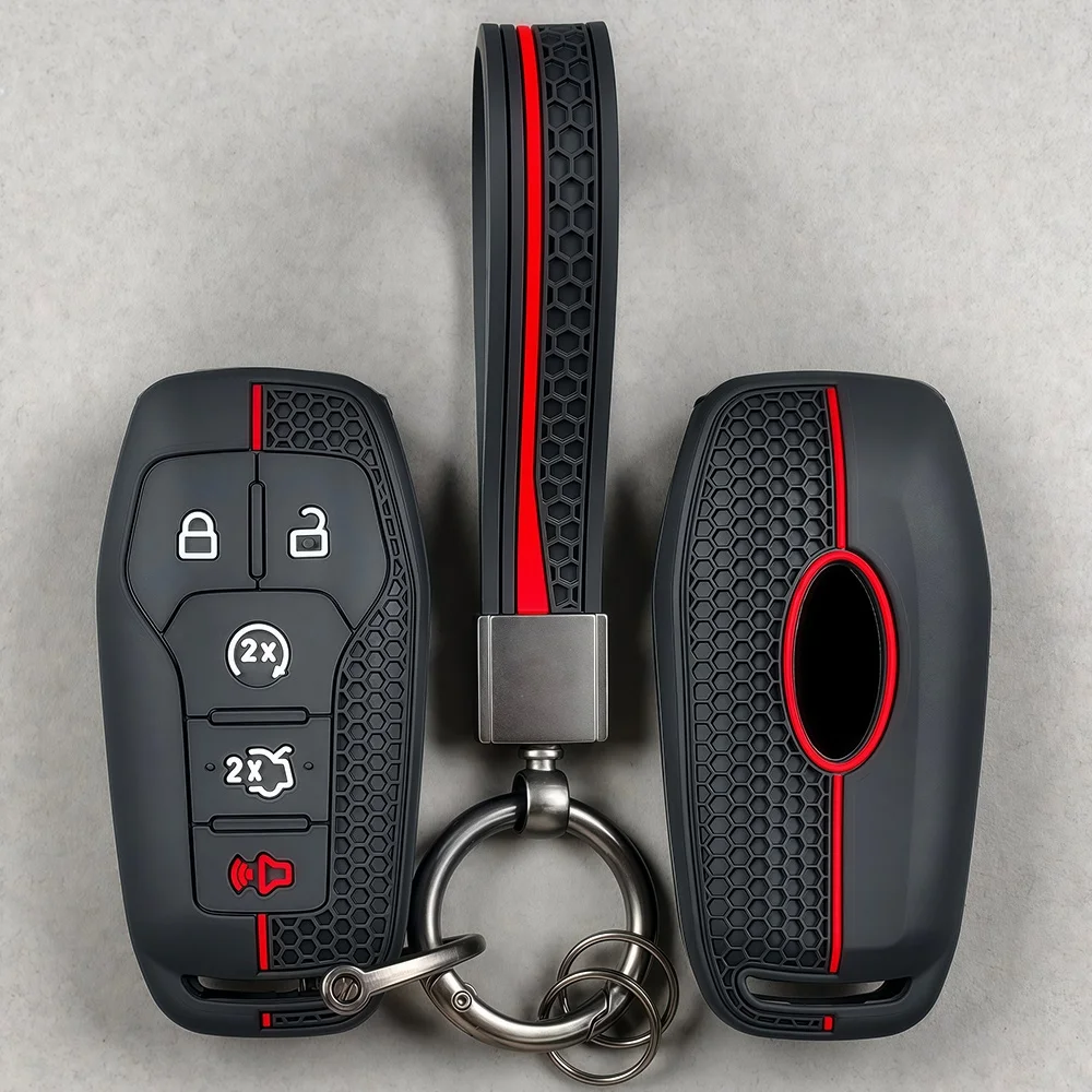 Keychain Silicone Car Remote Key Case for Ford Fusion F-150 Edge Explorer Mustang Lincoln MKZ MKC Platinum 2016 F150 Lariat