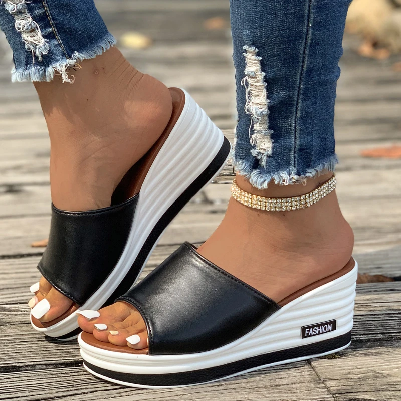 Wedge Slippers Women Summer Casual Heeled Sandals Ladies Comfort Platform Open Toe Beach Slipper Slides Footwear Chanclas Mujer