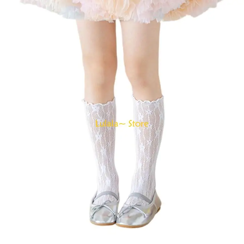 

Y4QA 1 Pair Baby Girls Middle Tube Socks Sweet Jacquard Pattern Mesh Socks Breathable Fishnet In Tube Socks