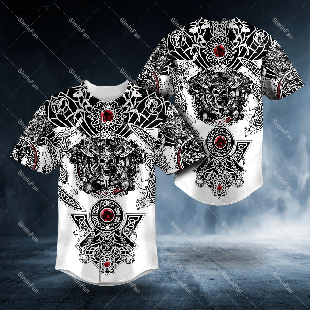 Red Moon Wolf Viking Tattoo 3D Full Printed Baseball Jersey Shirts Men Summer Collarless Tee Female Top Unisex Hawaiian Tshirt