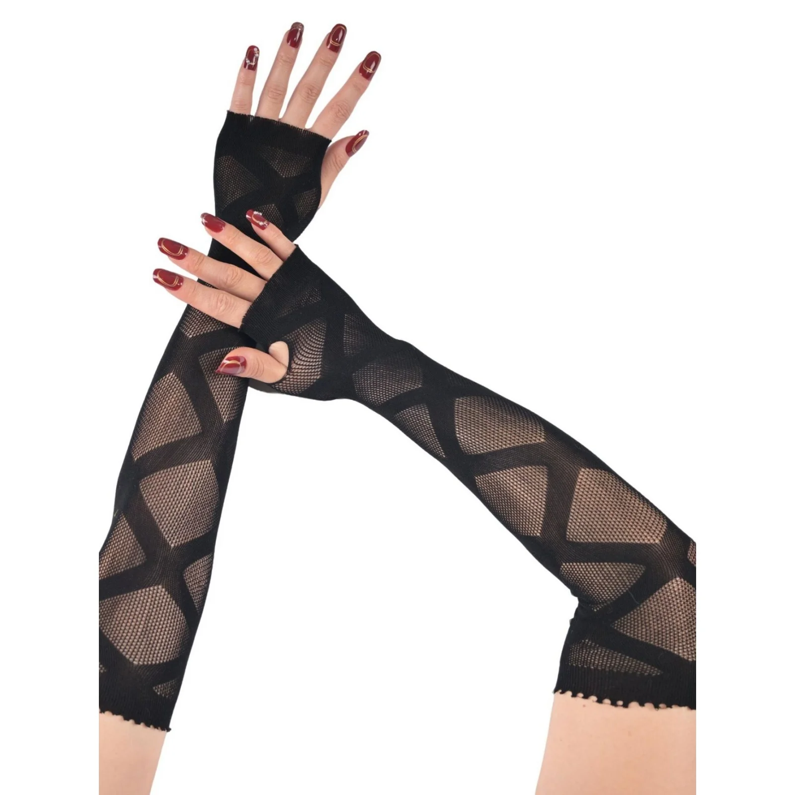

2PCS Diamond Check Hollow-out Sleeves, Punk Gothic Mesh Long Fingerless Arm Sleeves