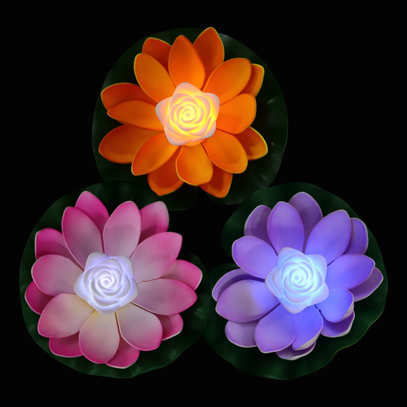 

3pcs Water Lotus Floating Operated Pool Pond Garden Decoration Gift Yellow Gradient