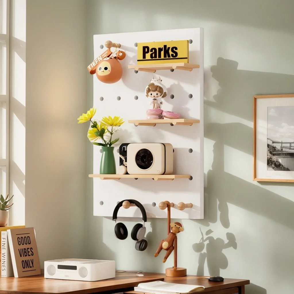 

Бестселлер Xiaohongshu, перфорированная доска из цельного дерева 40 × 60 см (1 панель), подходит для хранения и декора в нескольких сценариях.