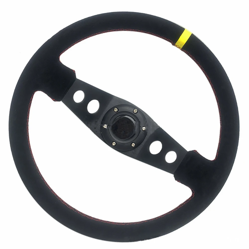 14 Inch 350MM Universal Frosted Steering Wheel Deep Concave Suede Steering Wheel Car Accessories Personalization