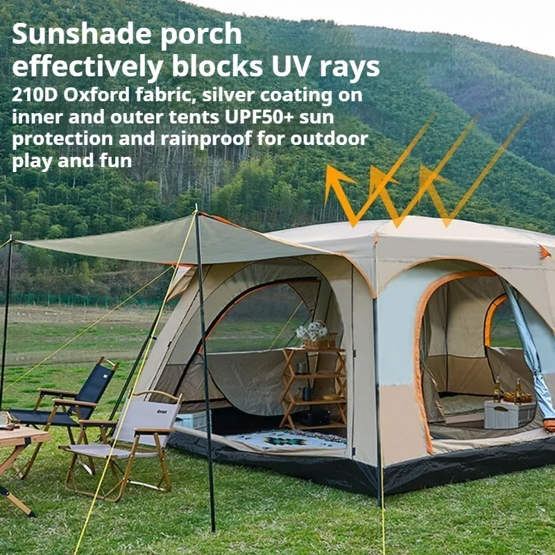 Tente familiale portable pliable imperméable à 2 chambres et 1 salon, grande tente anti-UV pour pique-nique, parc, cour, randonnée, camping