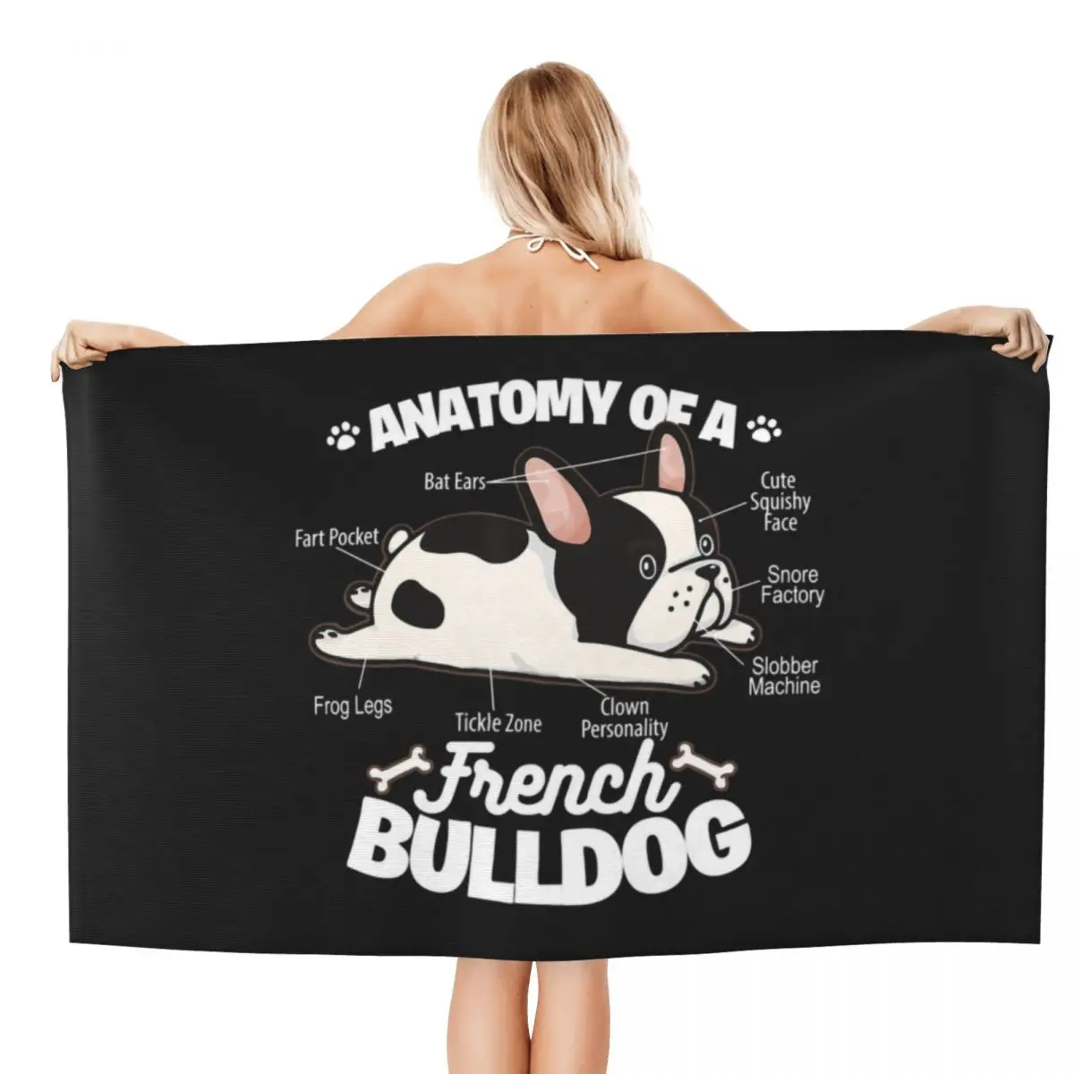 Custom Anatomy Of A French Bulldog Beach Towel Quick Drying Frenchie Dog Lover Soft Linen Microfiber Bath Sauna Towels