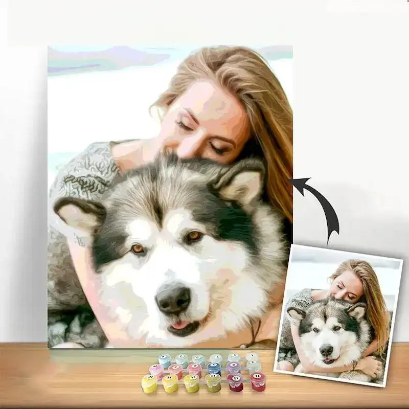 Custom Personalized Paint by Number DIY Canvas Oil Painting Make Your Photo, Color Paint by Number Set(No Frame, 11.8x15.74'')