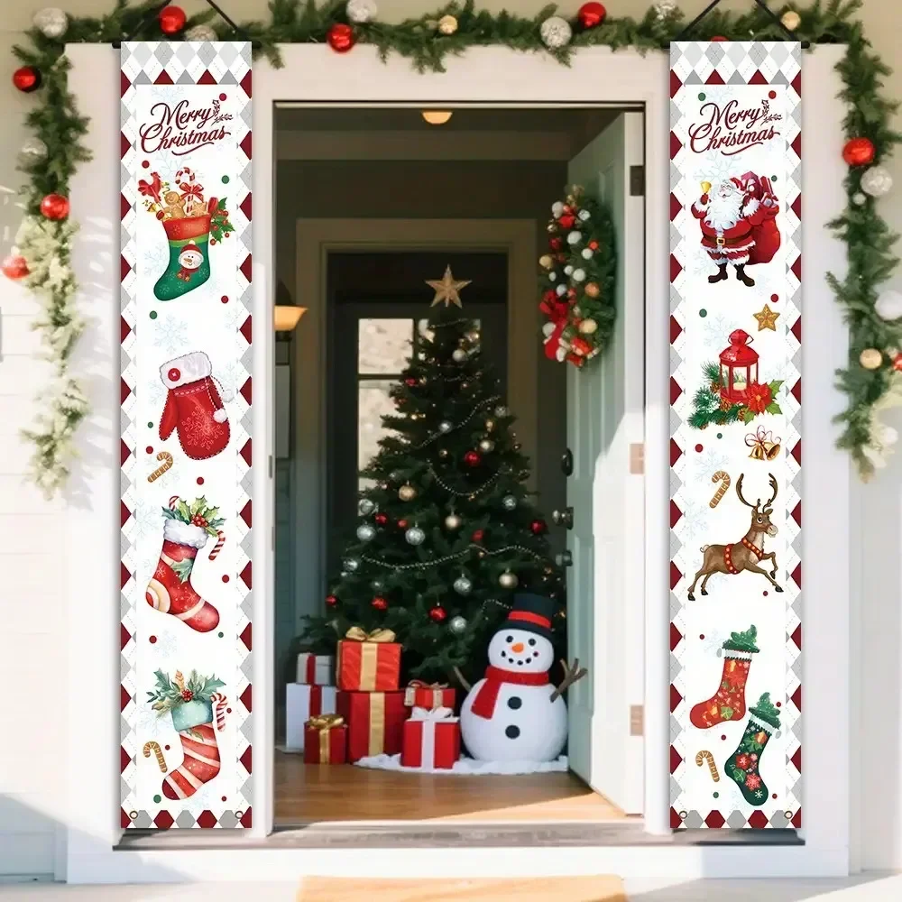 1 paire, bannière décorative de Noël pour porche, polyester, cadeau de fête de carnaval de Noël, chaussettes de Noël