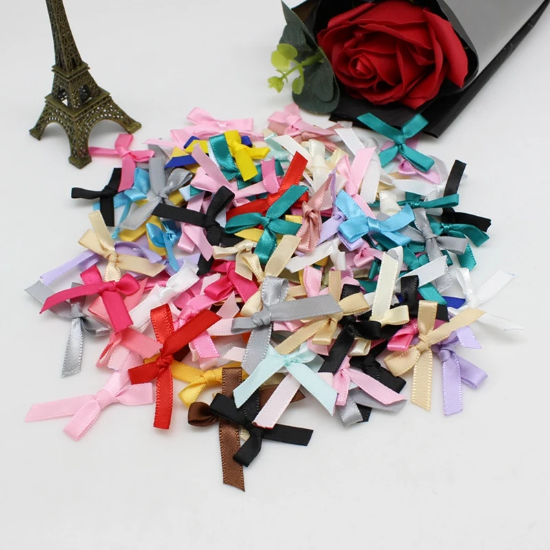 100pcs or 200PCS 20mm-30mm Small Size Satin Ribbon Bow Flower DIY CraftsEmbellishment Crafts Accessory Decoration Supplies