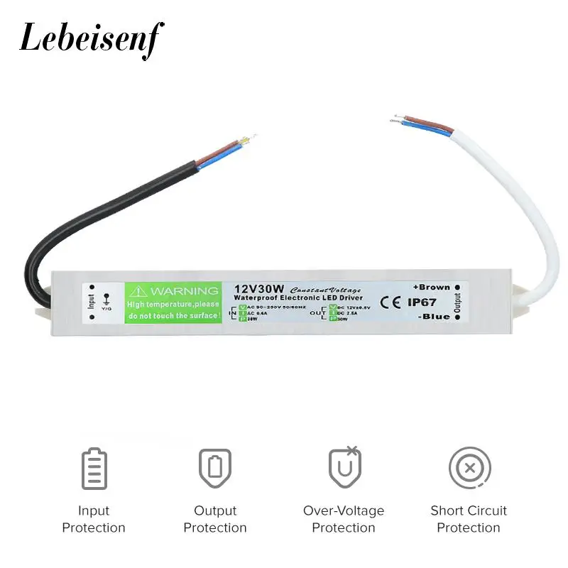 Lighting Transformer 90-250V AC to DC 12V 30W 2.5A LED Driver Adapter Aluminum Outdoor IP67 Waterproof Switching Power Supply