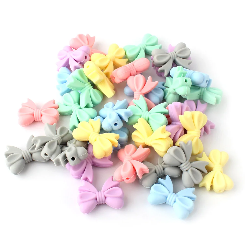 10pcs Bowknot Silicone Beads Teething Beads Baby Teether Food Grade DIY Pacifier Holder Rattle Newborn Caring Accessories