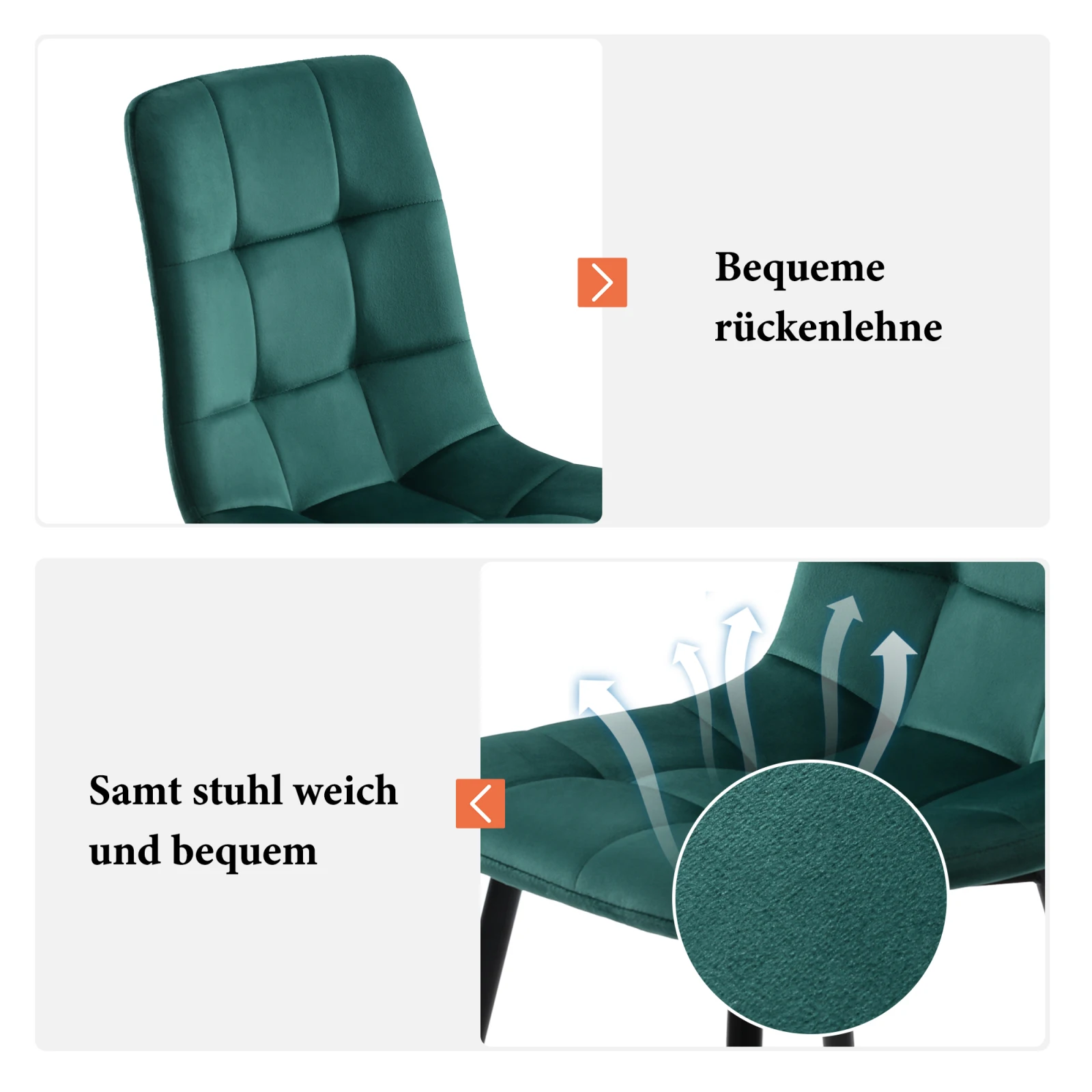 Rosahqnda Esszimmerstühle, Set of 4, gepolsterte Designer-Stühle mit Rückenlehne, Sitzfläche aus Velvet/Linen und Metallgestell – Detail 19