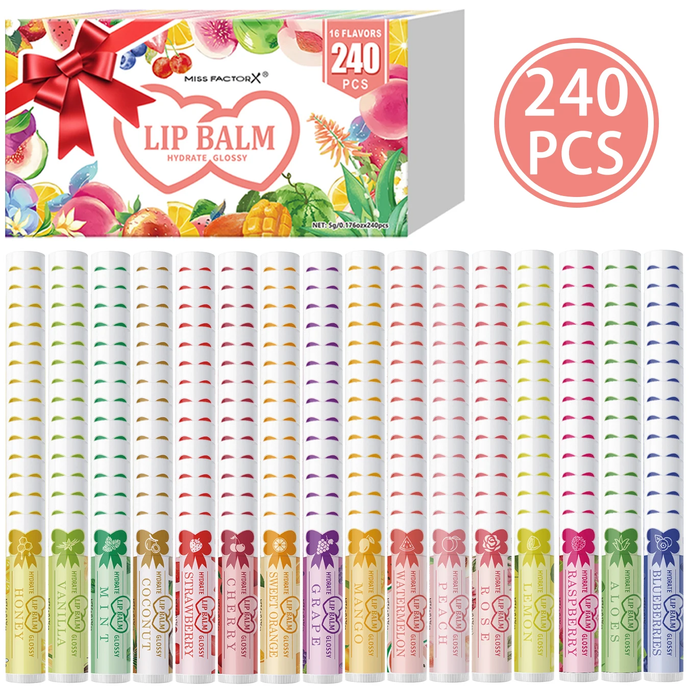 

240PCS 16 Fruit lipstick Gift Set - Long lasting moisturizing, brightening lips, suitable for all skin types