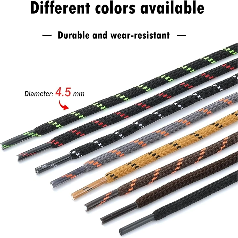 2 Pairs Work Boots Shoe Laces Diameter 4.5mm Heavy Duty Hiking Shoelaces for Men Women Round German Training Shoelace image 5