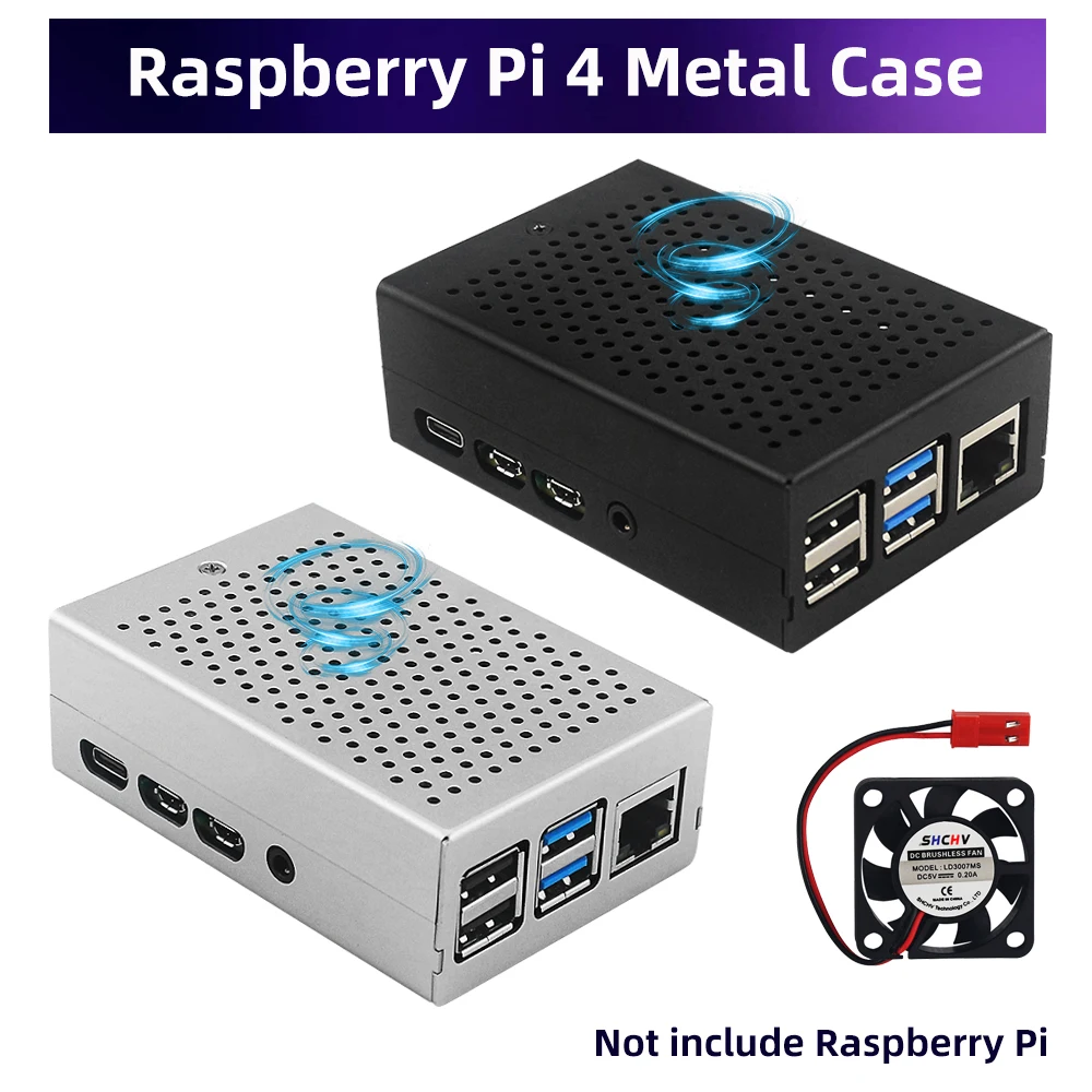 

Raspberry Pi 4 Metal Case Black Silver Vents Shell with Cooling Fan Optional Heatsink Power Supply for Raspberry Pi 4 Model B