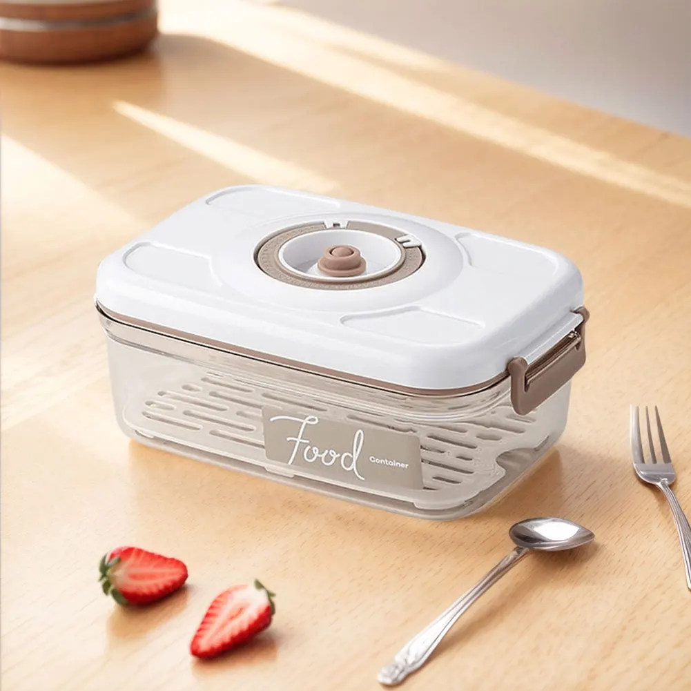 Fresh Container with Vacuum Pump Refrigerator Food Preservation Box with Removable Drain Plate for Fruit Vegetables Bread Snacks