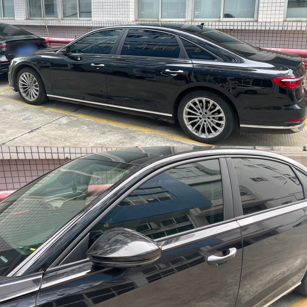 Matte Black PVC Car Window Decorative Strip Sticker for Audi A8 D5 2018-2026 Exterior Protection Accessory