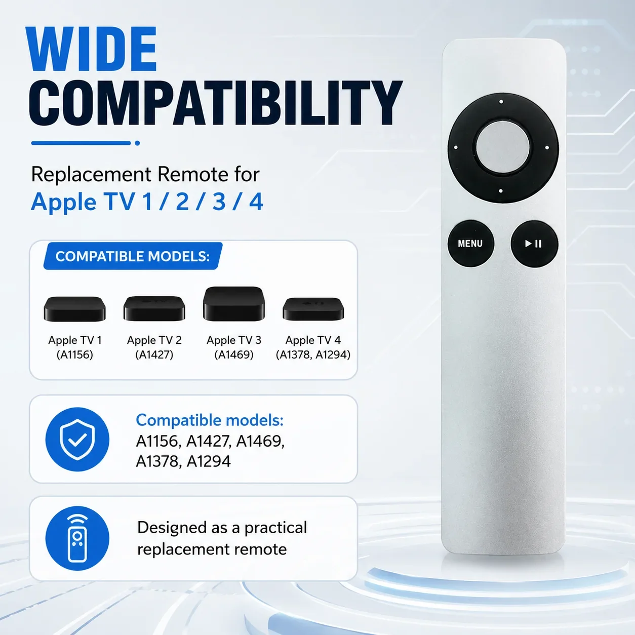 Replacement Remote Control Compatible with A1156 A1427 A1469 A1378 for Apple TV 1 2 3 4 Not Original Plastic - view 2