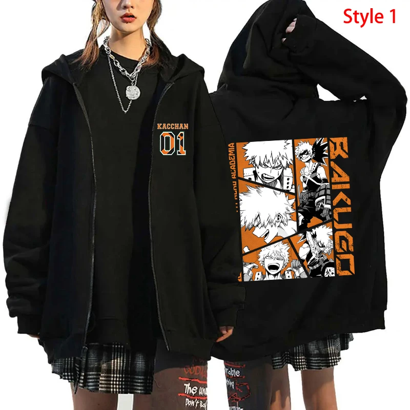 New Anime Deku Bakugou Katsuki Todoroki Shoto Print Zipper Sweatshirt Fashion Women Men Y2k Harajuku Hoodies Loose Zipper Coat