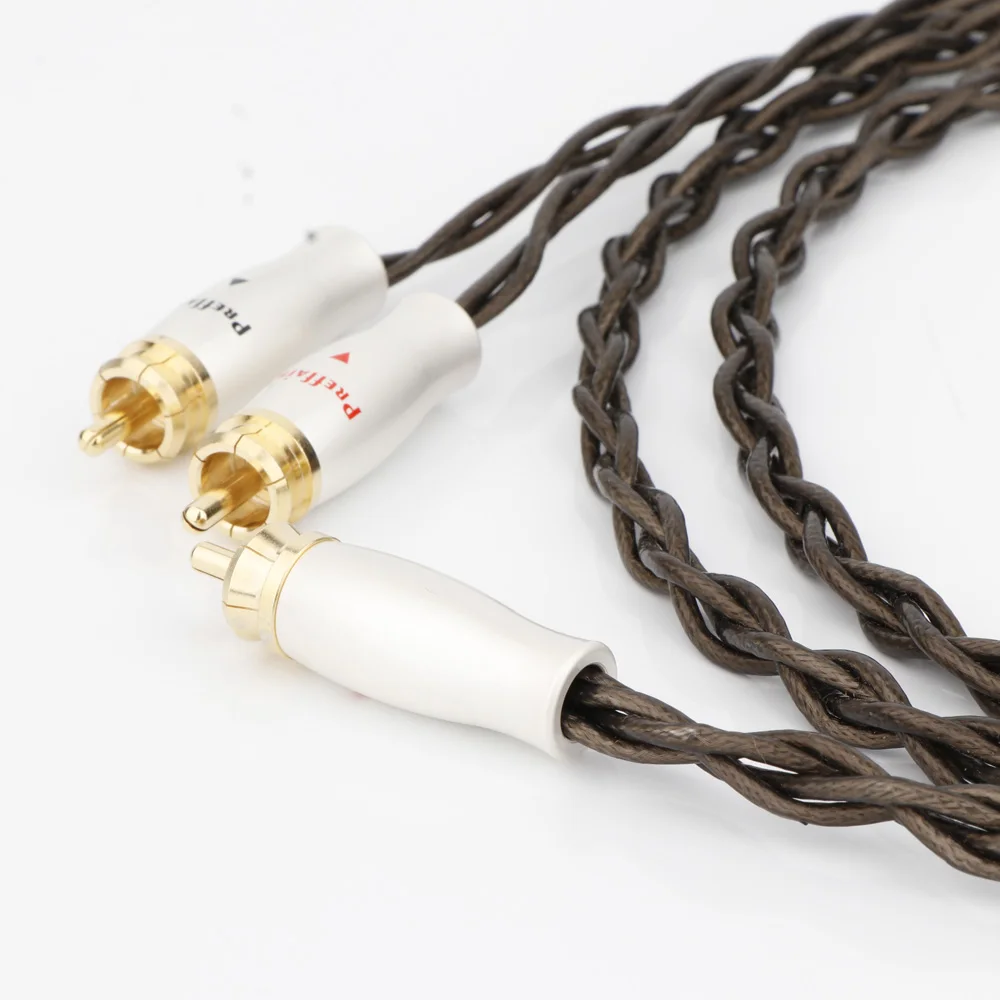 Hifi Silver plating Single 3-strand Woven Line RCA Audio Signal Wire with Gold Plated RCA Plug