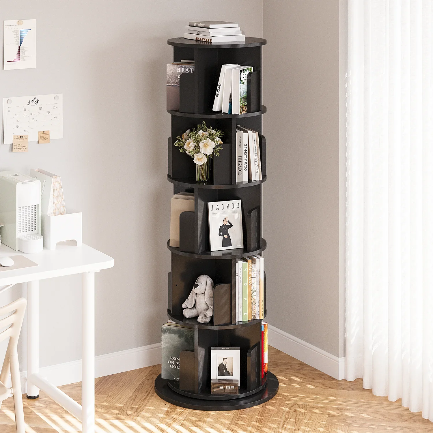 # Hochwertiger drehbarer Bücherregal aus massivem Holz. Modern Corner Regal Bücherregal Kreativity Boden Stehende Wohn Furniture