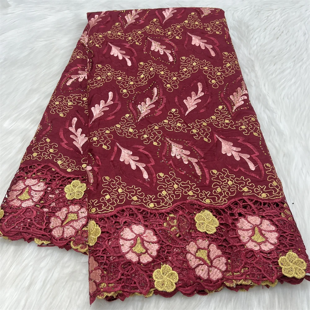 Lafaya With Stones Swiss Voile Lace Fabric 2024 High Quality Lace Cotton Fabrics Embroidery For Women Dress 5Yards