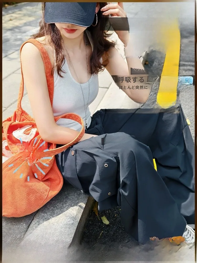 

Meiyang Casual Pants Sun Protection Lightweight Umbrella Anti-Wrinkle Quick Dry Workwear High Waist Zipper Polyester Fiber