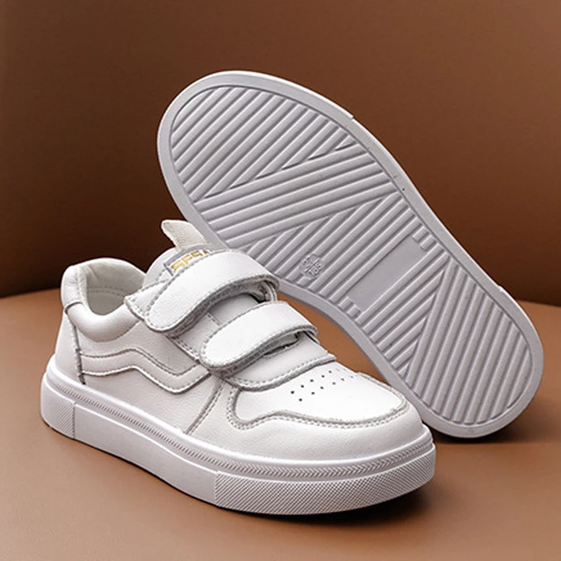 Kids Shoes 2024 Spring Boys Fashion Brand Sports Running Chunky Sneakers Girls White Shoes Genuine Leather Breathable Soft Sole