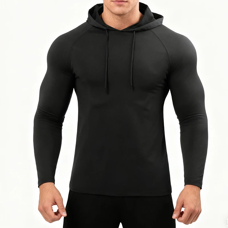 Running Long Sleeve T Shirt Men Sportswear Hooded T-shirt Elastic Jersey Gym Fitness Male Tops Tee Training Sport Tracksuit Men image 3