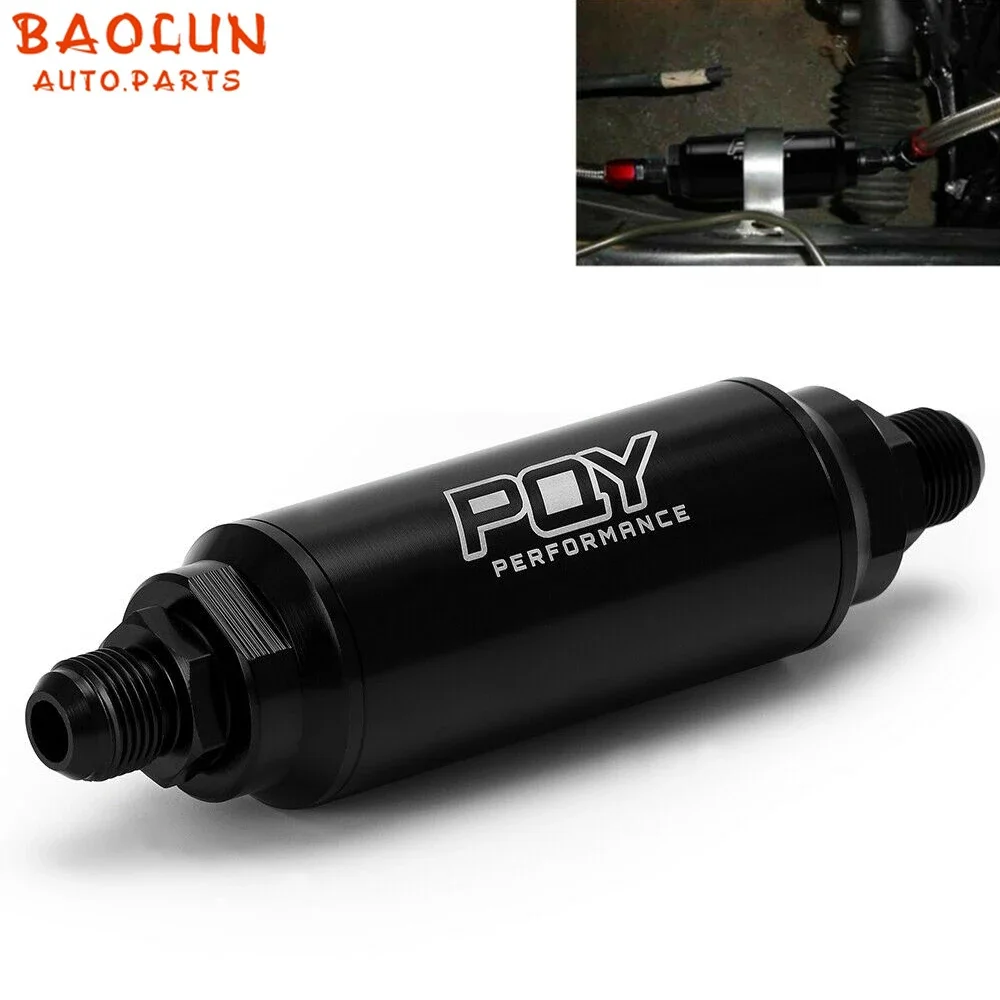 

BAOLUN Aluminum 44mm Fuel Filter High Flow with 2Pcs AN6 AN8 Adaptor Fittings with 60 micron Steel Element