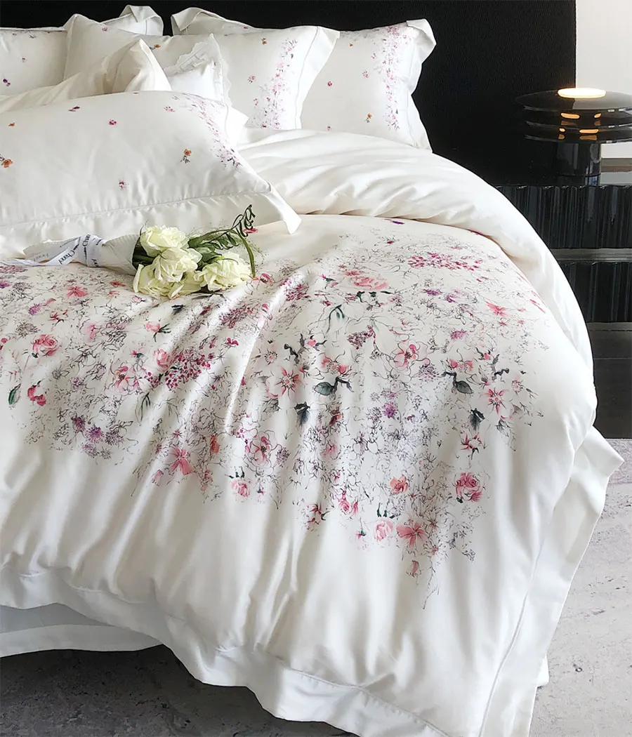 Romantic sweet pastoral flower pink bedding set,full queen king trend comfortable home textile bed sheet pillow case quilt cover