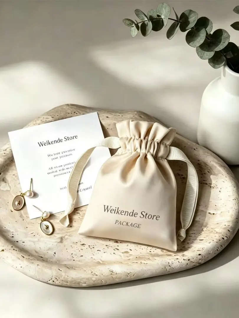50Pcs Personalized Logo Silk Satin Drawstring Jewelry Pouches for Bracelets Cosmetics Candy and Essential Oil for Wedding Favors