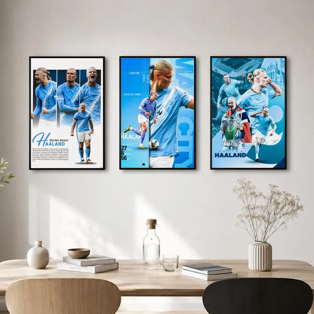 Athlete Erling Haaland Poster Self-adhesive Art Waterproof Paper Sticker Coffee House Bar Room Wall Decor