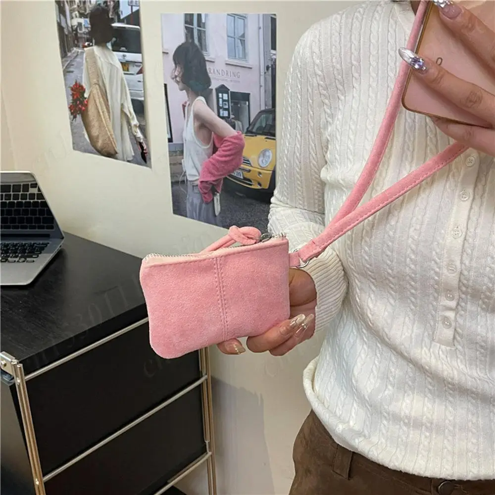 فو الجلد المدبوغ محفظة صغيرة المحمولة بلون الحبل عملة مفتاح أحمر الشفاه حقيبة التخزين خمر الخريف الشتاء الكورية مخلب المحفظة