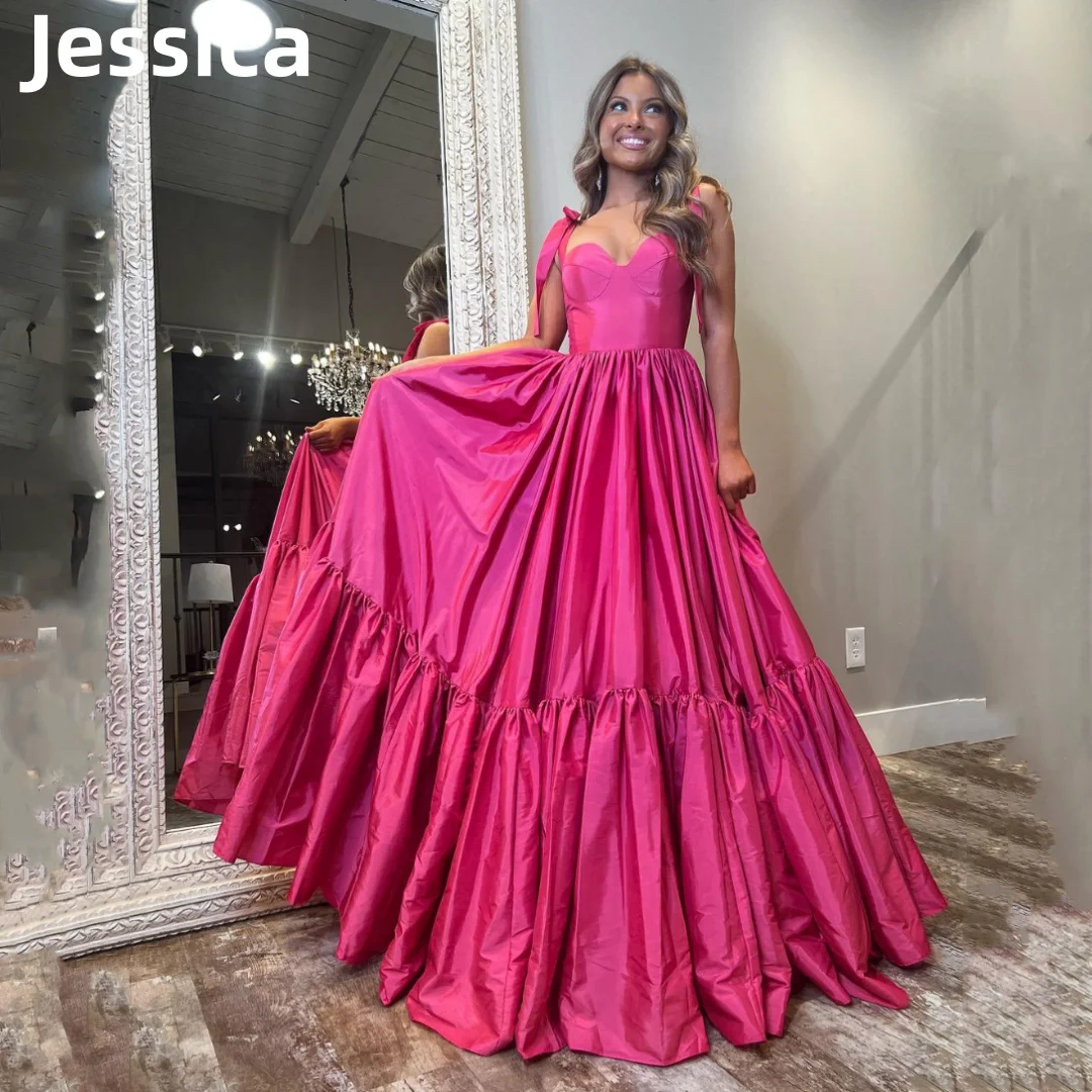 

Jessica Hot Pink Dresses A-line Spaghetti Straps Prom Dresses Custom Dress Ladies Robe Spaghetti Strap Corset Party Dressese